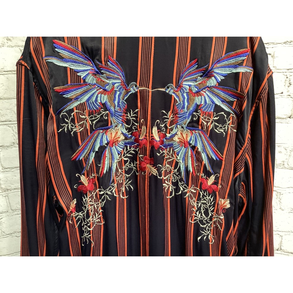 Free People Embroidered Hummingbird Striped Robe Jacket Black Orange Large - Picture 4 of 9